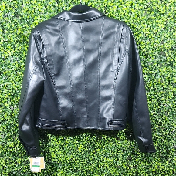 Michael Kors Black Leather Jacket Glossy Finish Large - Picture 10 of 16